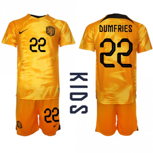 Dres Nizozemska Denzel Dumfries #22 Domaci za djecu SP 2022 Kratak Rukav (+ kratke hlače)